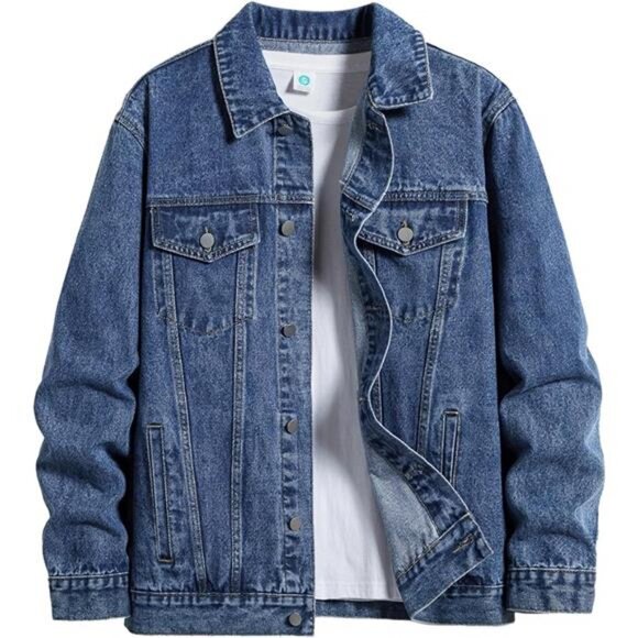Men's Denim Jacket with Multiple Pockets Dark Blue - Picture 1 of 6